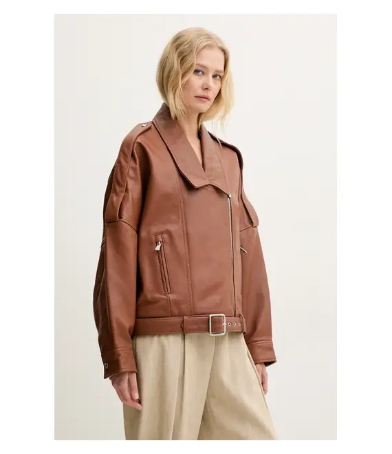 Δερμάτινo jacket Pinko χρώμα: καφέ, 104877 A21L
