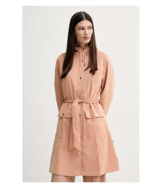 Μπουφάν Rains Curve Long Jacket W3 χρώμα: πορτοκαλί, 18130