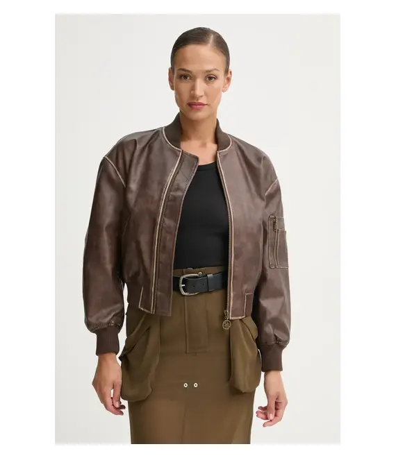 Μπουφάν bomber Guess ANGELIQUE γυναικείο, χρώμα: καφέ, W5RL21 WGW40