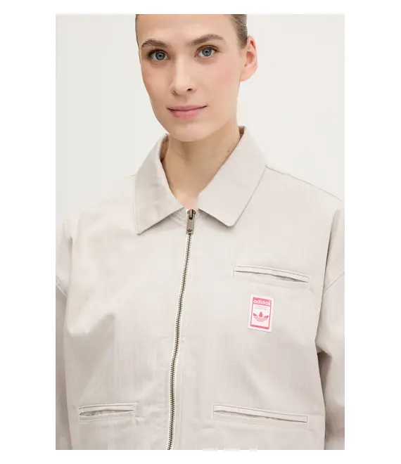 Βαμβακερό μπουφάν adidas Originals AOP CROP JACKET χρώμα: μπεζ, JC8853