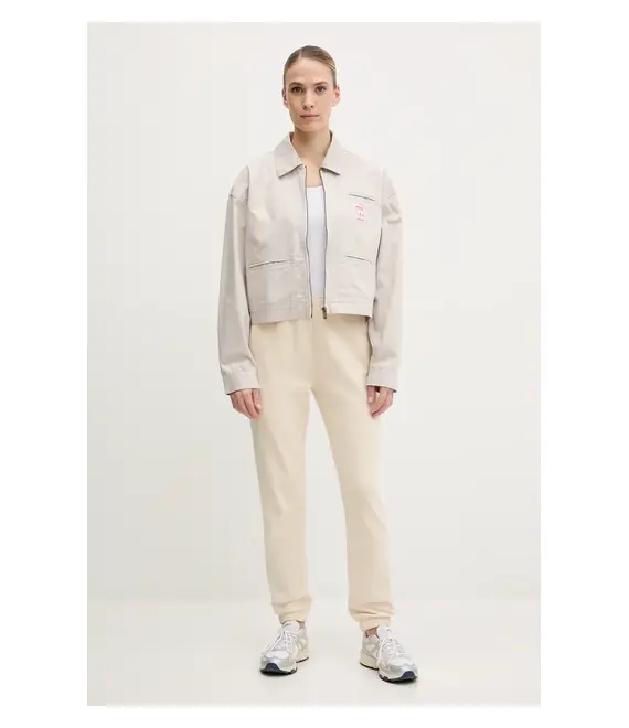 Βαμβακερό μπουφάν adidas Originals AOP CROP JACKET χρώμα: μπεζ, JC8853