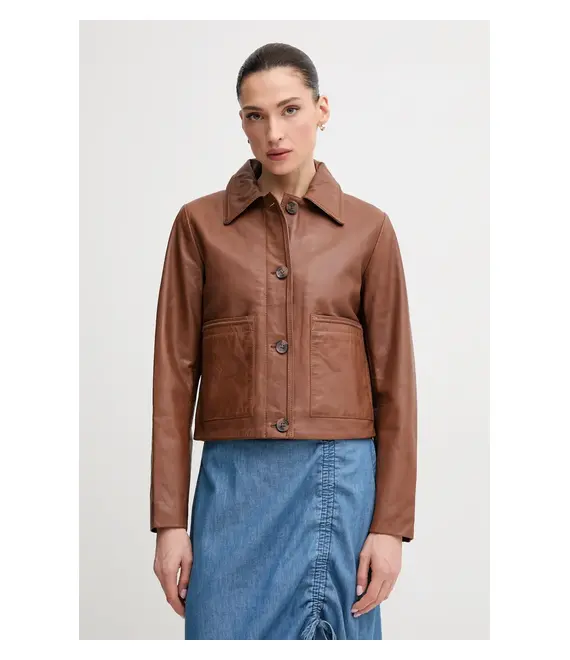 Δερμάτινο μπουφάν Pepe Jeans HILLARY χρώμα: καφέ, PL402542