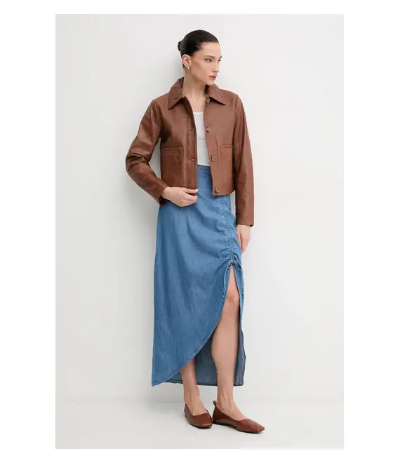 Δερμάτινο μπουφάν Pepe Jeans HILLARY χρώμα: καφέ, PL402542