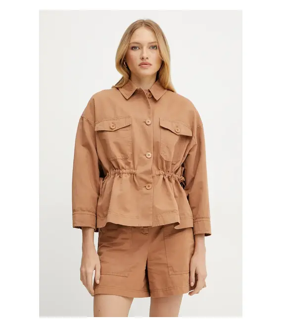 Σακάκι με λινό μείγμα Weekend Max Mara χρώμα: καφέ, 2515041072600