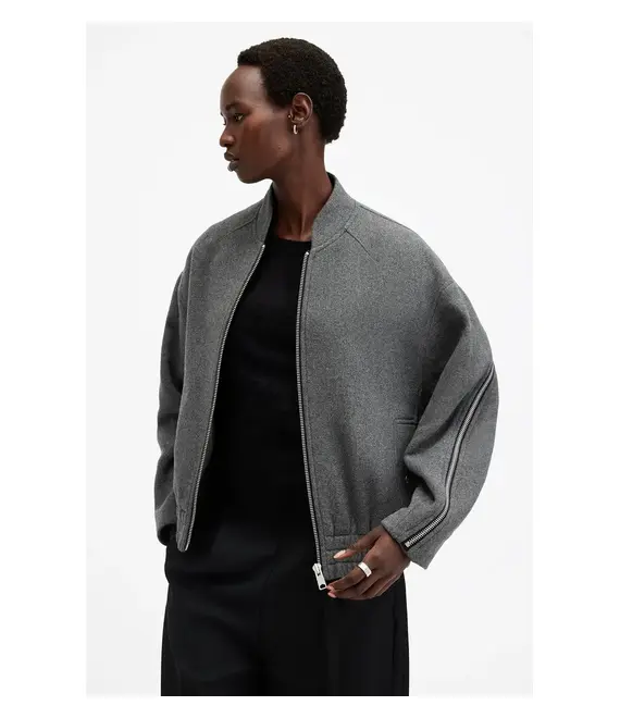 Bomber μπουφάν από μαλλί AllSaints HACKNEY χρώμα: γκρι, W012OB