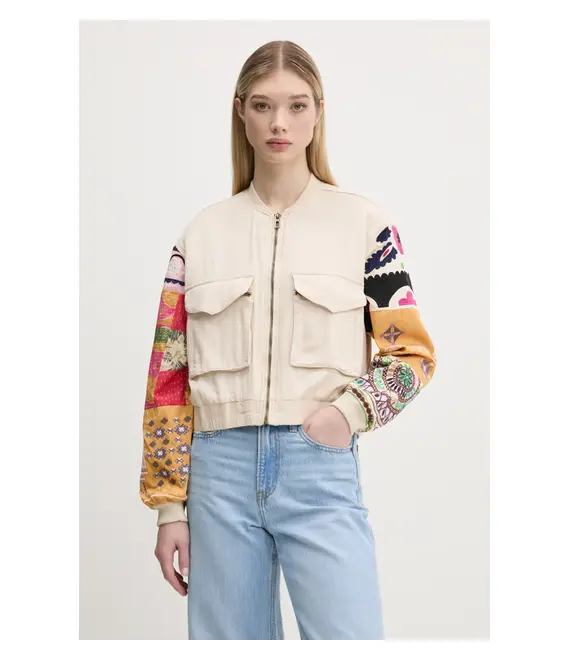 Μπουφάν bomber Desigual AUSTIN χρώμα: μπεζ, 25SWEW51