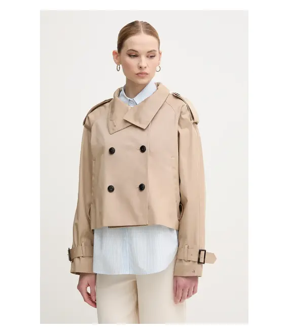 Βαμβακερό μπουφάν Tommy Hilfiger χρώμα: μπεζ, WW0WW43933