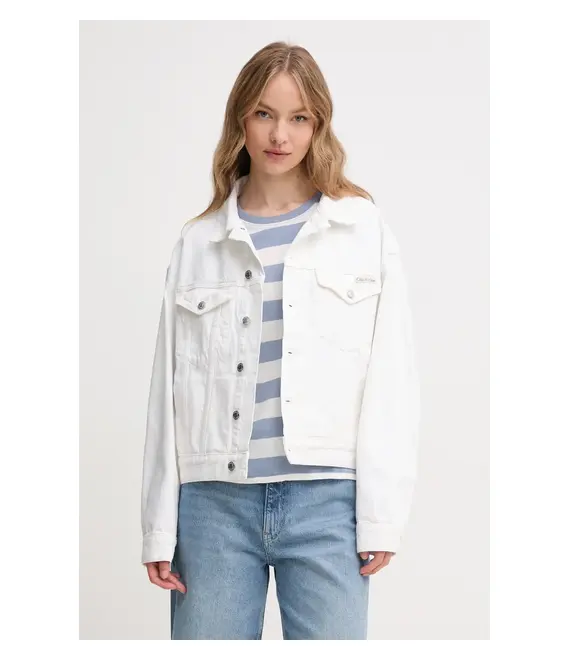 Βαμβακερό μπουφάν Calvin Klein Jeans χρώμα: άσπρο, J20J225181