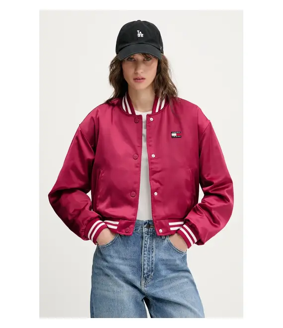 Μπουφάν bomber Tommy Jeans χρώμα: ροζ, DW0DW20229