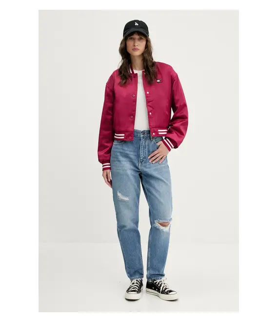Μπουφάν bomber Tommy Jeans χρώμα: ροζ, DW0DW20229