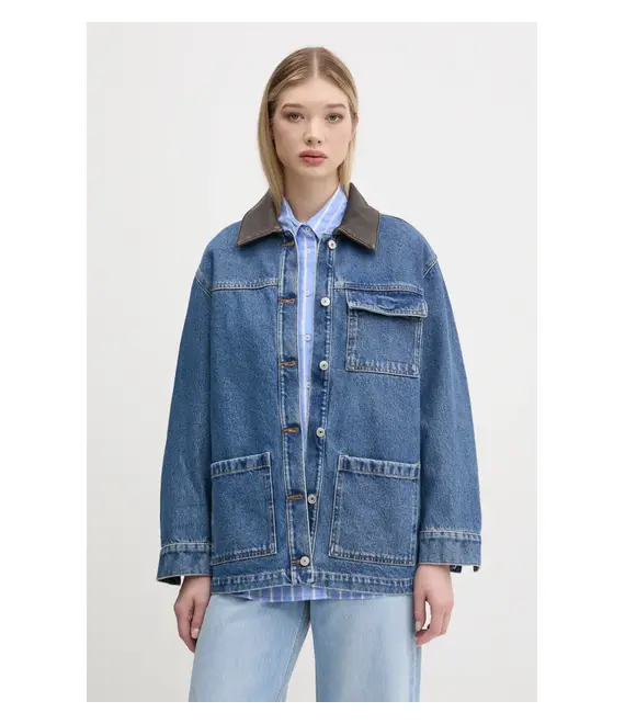 Τζιν μπουφάν Abercrombie & Fitch γυναικείο, χρώμα: μπλε, KI144-5063