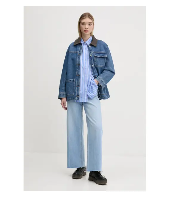 Τζιν μπουφάν Abercrombie & Fitch γυναικείο, χρώμα: μπλε, KI144-5063