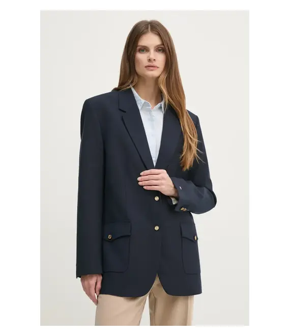 Μπλέιζερ με μίγμα μαλλιού Tommy Hilfiger χρώμα: ναυτικό μπλε, WW0WW43786