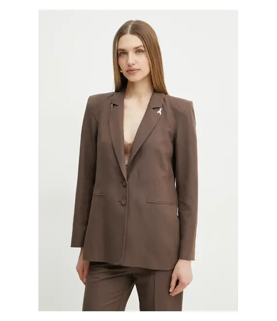 Blazer με μείγμα λινών Patrizia Pepe χρώμα: καφέ, 2S1524 A052