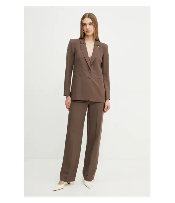 Blazer με μείγμα λινών Patrizia Pepe χρώμα: καφέ, 2S1524 A052