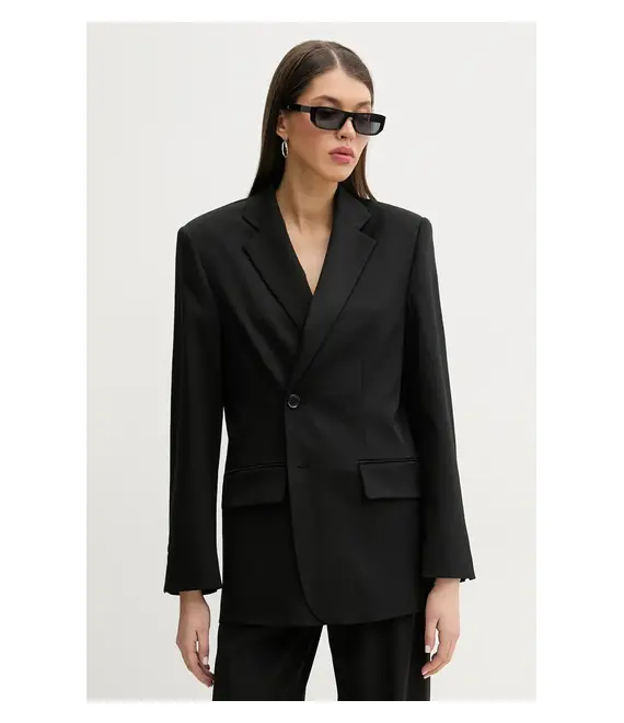 Μπλέιζερ με μίγμα μαλλιού MM6 Maison Margiela χρώμα: μαύρο, S52BN0136.M35153