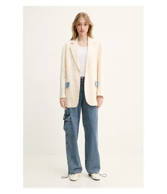 Σακάκι Moschino Jeans χρώμα: μπεζ, 0508 3717