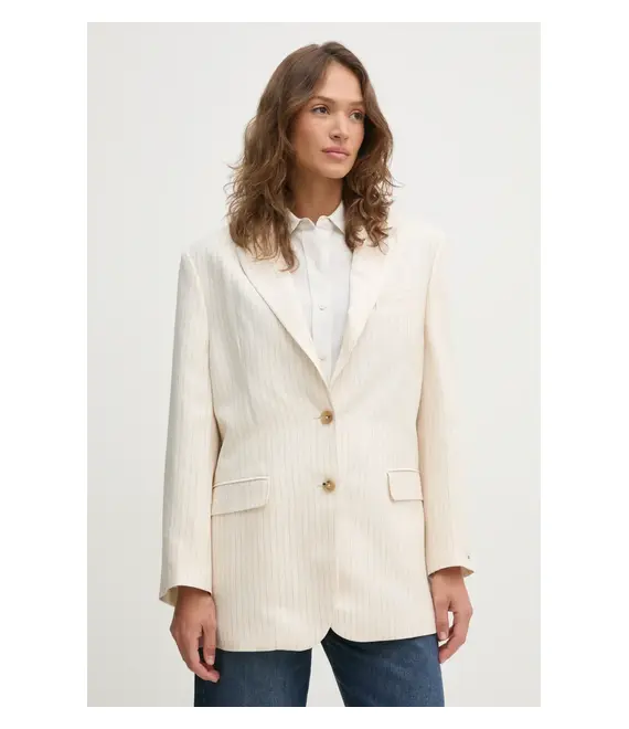 Blazer με μείγμα λινών Tommy Hilfiger χρώμα: μπεζ, WW0WW46167