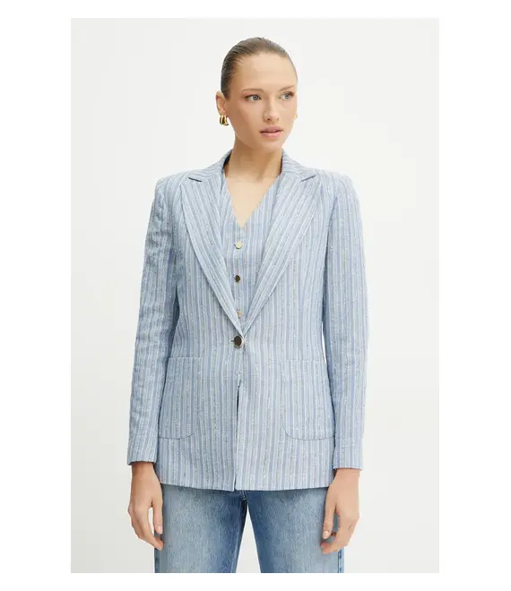 Blazer με μείγμα λινών Fracomina χρώμα: μπλε, FS25SJ3007W402Q6
