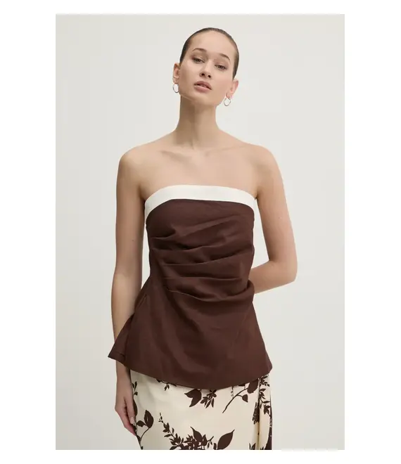 Λευκή μπλούζα Abercrombie & Fitch χρώμα: καφέ, KI140-5047