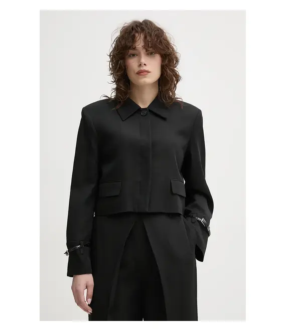 Blazer με μείγμα λινών ISABELLE BLANCHE χρώμα: μαύρο, IS25SS-J063-T004