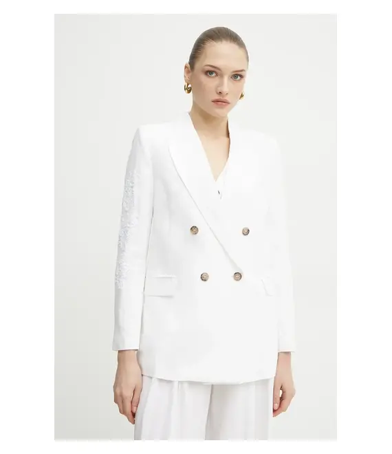 Blazer με μείγμα λινών Ermanno Scervino χρώμα: άσπρο, 56TI021ES1