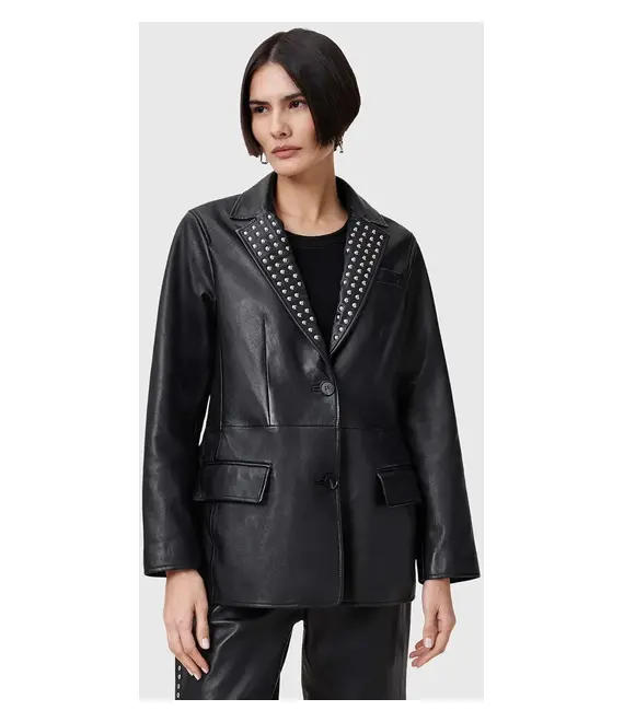 Δερμάτινο σακάκι AllSaints CORINNA χρώμα: μαύρο, W037LC