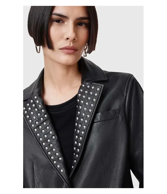 Δερμάτινο σακάκι AllSaints CORINNA χρώμα: μαύρο, W037LC