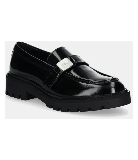 Δερμάτινα μοκασίνια Calvin Klein Jeans FLATFORM SHOE DRIVER HDW χρώμα: μαύρο, YW0YW01657