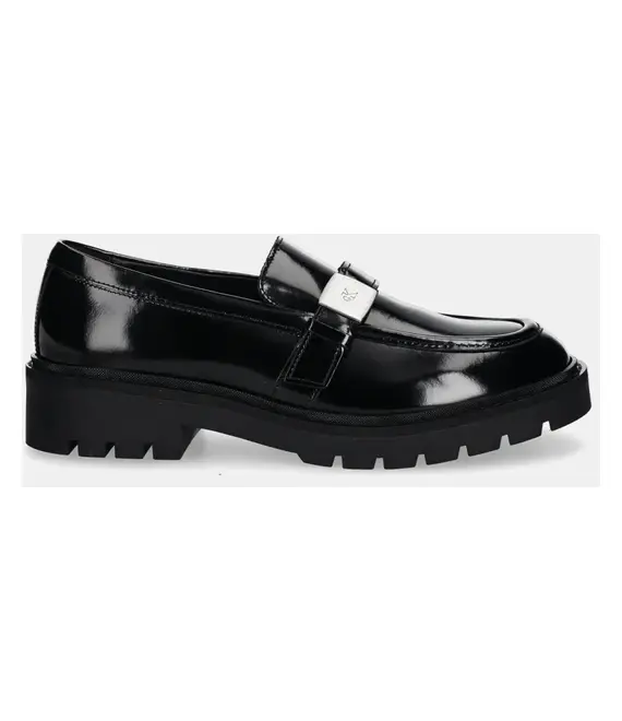 Δερμάτινα μοκασίνια Calvin Klein Jeans FLATFORM SHOE DRIVER HDW χρώμα: μαύρο, YW0YW01657