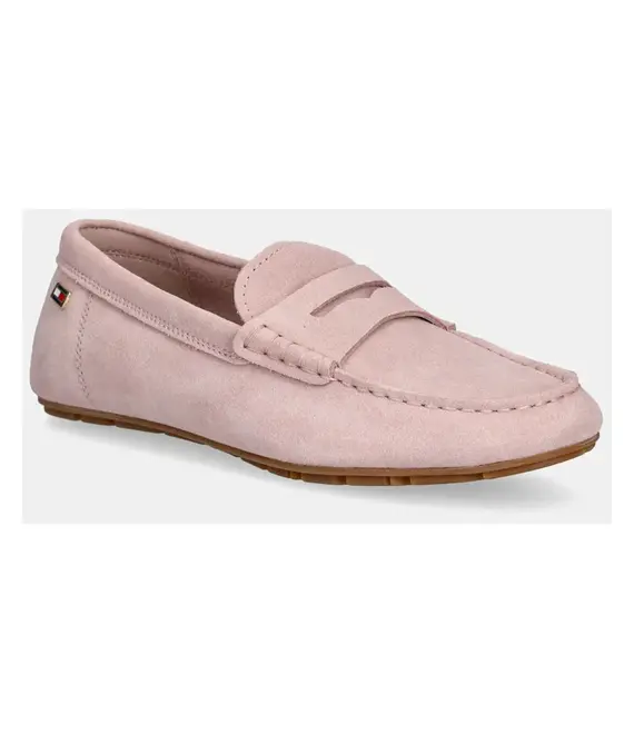 Μοκασίνια σουέτ Tommy Hilfiger FLAG SOFT SUEDE DRIVER LOAFER χρώμα: ροζ, FW0FW08558