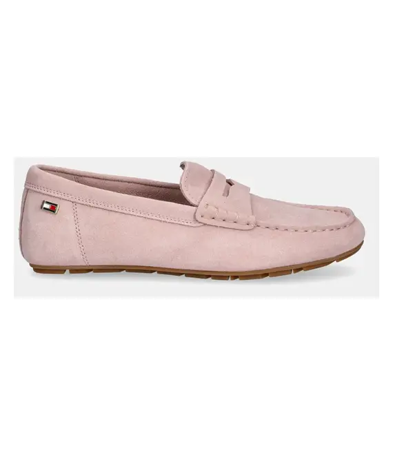 Μοκασίνια σουέτ Tommy Hilfiger FLAG SOFT SUEDE DRIVER LOAFER χρώμα: ροζ, FW0FW08558