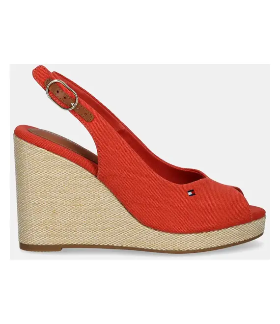 Σανδάλια Tommy Hilfiger FLAG HIGH WEDGE ESPAD SLINGBACK χρώμα: κόκκινο, FW0FW08597