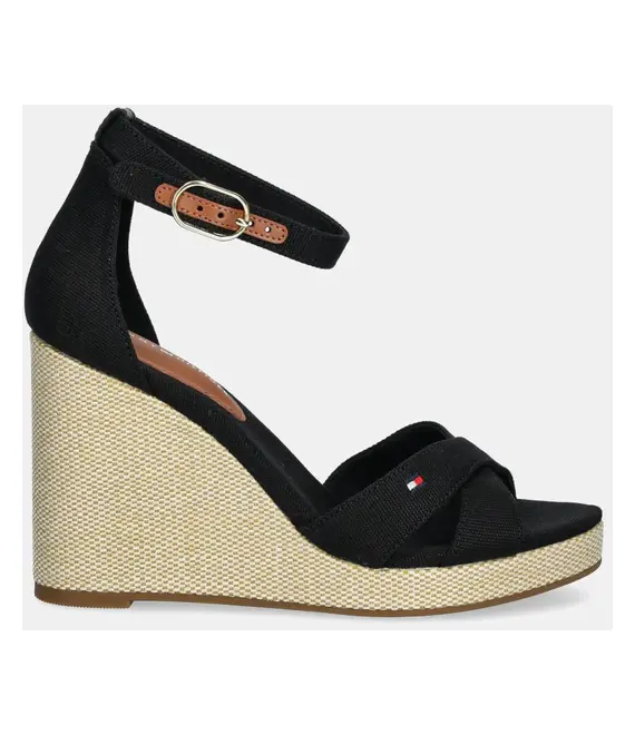 Σανδάλια Tommy Hilfiger FLAG HIGH WEDGE ESPAD CRISSCROSS χρώμα: μαύρο, FW0FW08661