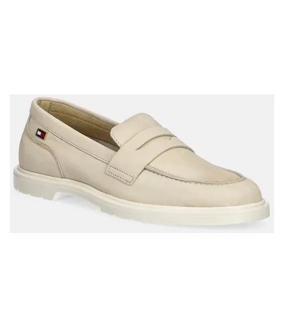 Μοκασίνια nubuck Tommy Hilfiger FLAG SOFT NUBUCK LOAFER χρώμα: μπεζ, FW0FW08679
