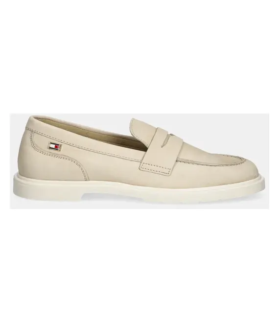 Μοκασίνια nubuck Tommy Hilfiger FLAG SOFT NUBUCK LOAFER χρώμα: μπεζ, FW0FW08679