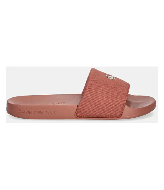 Παντόφλες Calvin Klein Jeans SLIDE MONOGRAM HARDWARE χρώμα: ροζ, YW0YW01713