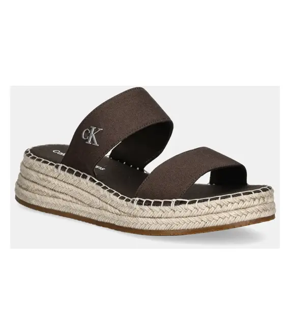 Παντόφλες Calvin Klein Jeans SPORTY ROPE MG LTH WEBBING χρώμα: καφέ, YW0YW01704