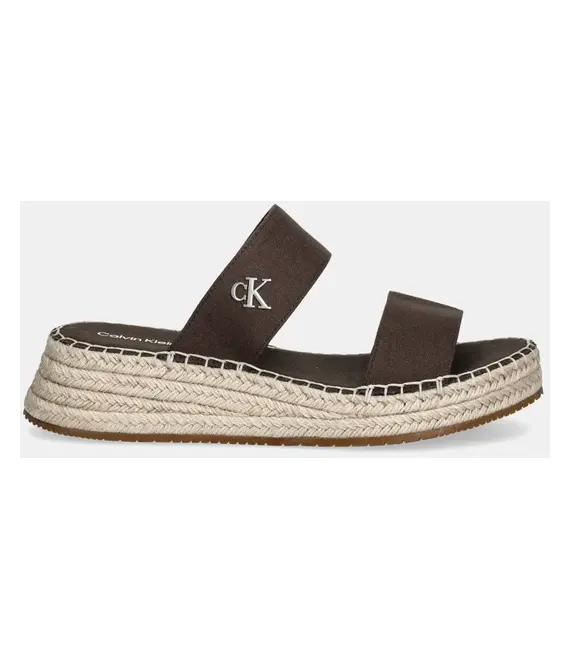 Παντόφλες Calvin Klein Jeans SPORTY ROPE MG LTH WEBBING χρώμα: καφέ, YW0YW01704