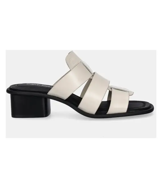 Παντόφλες Calvin Klein Jeans HEEL SQUARE MG LTH χρώμα: μπεζ, YW0YW01702