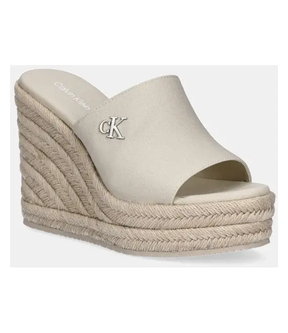 Παντόφλες Calvin Klein Jeans WEDGE ROPE SLIDE MG χρώμα: μπεζ, YW0YW01699