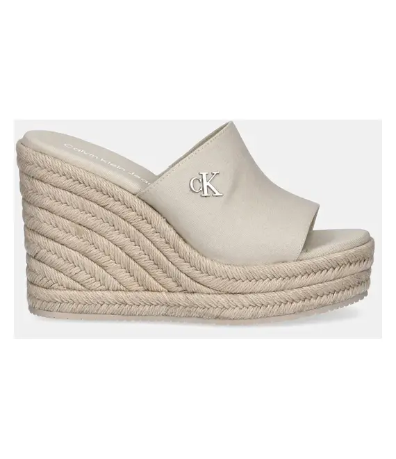 Παντόφλες Calvin Klein Jeans WEDGE ROPE SLIDE MG χρώμα: μπεζ, YW0YW01699