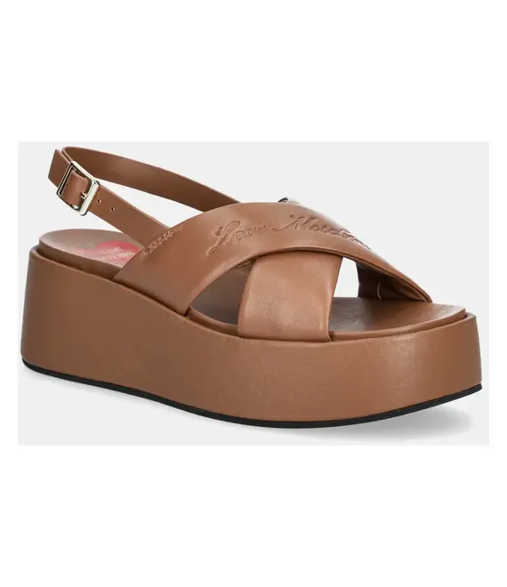 Δερμάτινα σανδάλια Love Moschino χρώμα: καφέ, JA16187I0MIA0201