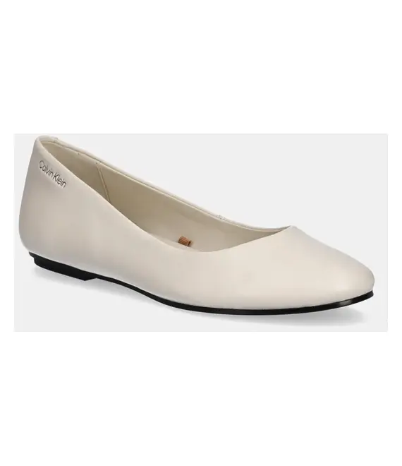 Δερμάτινες μπαλαρίνες Calvin Klein FLAT MARY JANE - LTH χρώμα: μπεζ, HW0HW02341