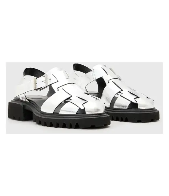 Σανδάλια AllSaints Tess Sandal γυναικείες, χρώμα: ασημί, W042FC