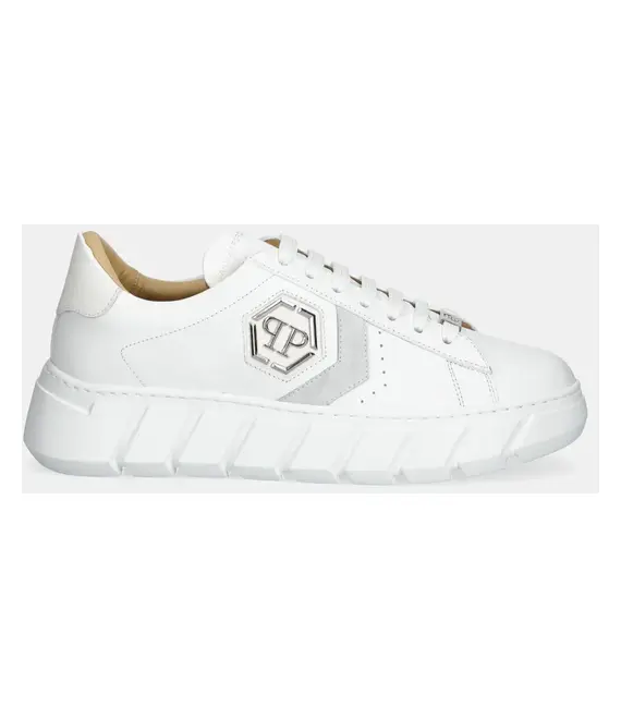 Δερμάτινα αθλητικά παπούτσια Philipp Plein Nappa Lo-Top Hexagon χρώμα: άσπρο, USC0698 PLE075N 01