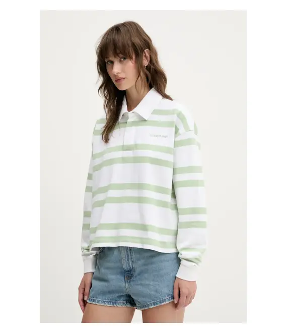 Βαμβακερή μπλούζα με μακριά μανίκια Guess Jeans χρώμα: άσπρο, W5RP50 KCPS1