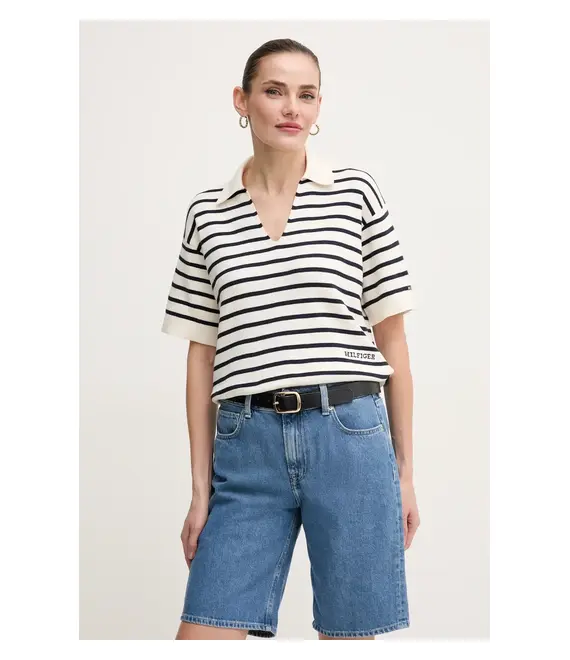 Βαμβακερό πουλόβερ Tommy Hilfiger χρώμα: μπεζ, WW0WW45400