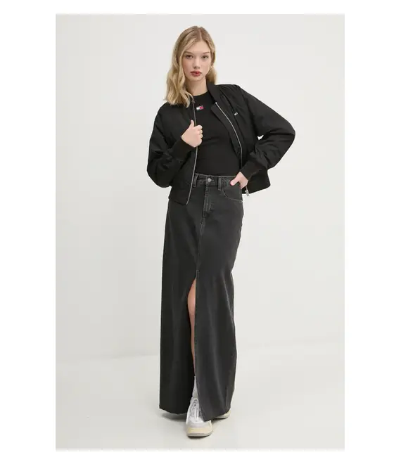 Τζιν φούστα Tommy Jeans χρώμα: μαύρο, DW0DW20554