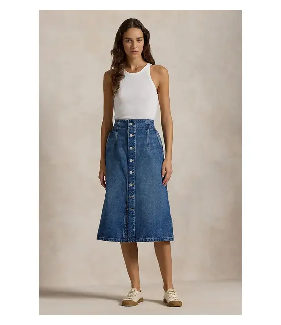 Βαμβακερή τζιν φούστα Polo Ralph Lauren χρώμα: μπλε, 211959036